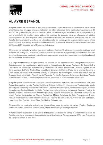 Vozes del ayre con Al Ayre Español en el Auditorio Nacional de Cámara