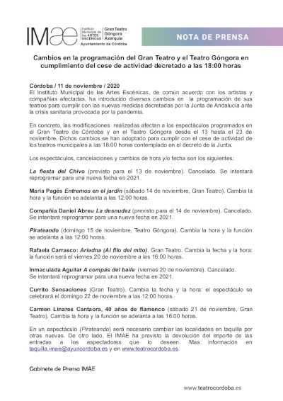 Cambios en la programación del Gran Teatro y el Teatro Góngora
