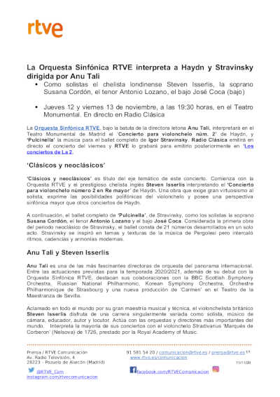 La Orquesta Sinfónica RTVE interpreta a Haydn y Stravinsky dirigida por Anu Tali