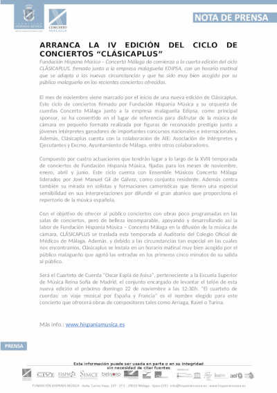 Arranca la IV Edición del ciclo de conciertos «Clasicaplus» Arranca la IV Edición del ciclo de conciertos «Clasicaplus»