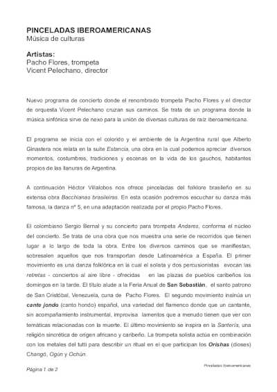 Nuevo programa de conciertos «Pinceladas Iberoamericanas – Música de Culturas»
