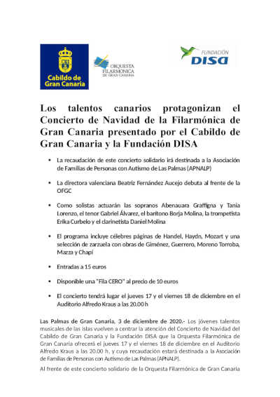Los jóvenes talentos canarios protagonizan el Concierto Benéfico de Navidad de la Orquesta Filarmónica de Gran Canaria