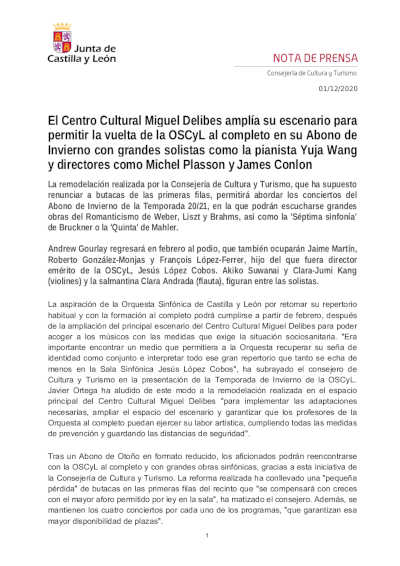 El Centro Cultural Miguel Delibes amplía su escenario para permitir la vuelta de la OSCyL al completo en su Abono de Invierno