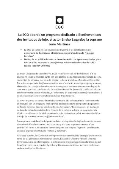 La EGO aborda un programa dedicado a Beethoven con dos invitados de lujo