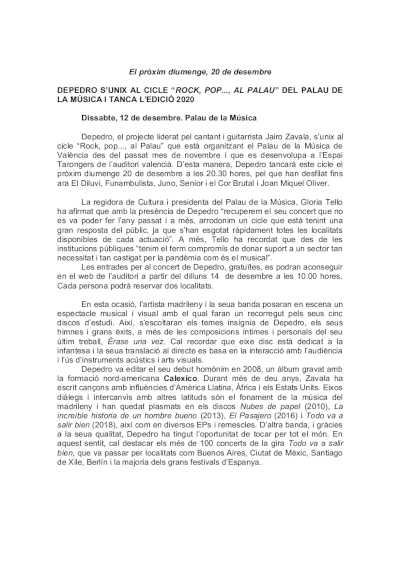 Depedro se une al ciclo «Rock, pop… al Palau de la Música» y cierra la edición 2020