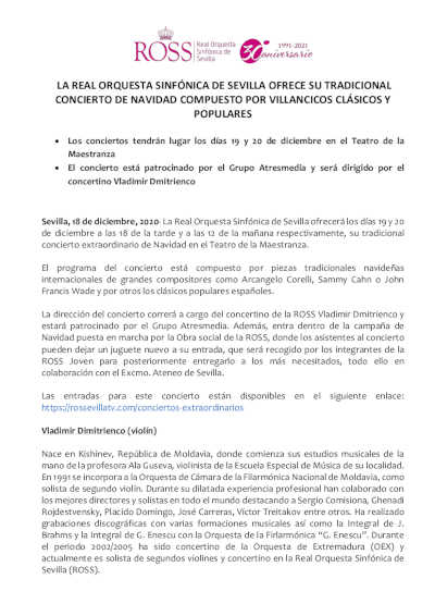 La Real Sinfónica de Sevilla ofrece su tradicional Concierto de Navidad con villancicos clásicos y populares