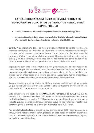 La Real Orquesta Sinfónica de Sevilla retoma su temporada de conciertos de abono