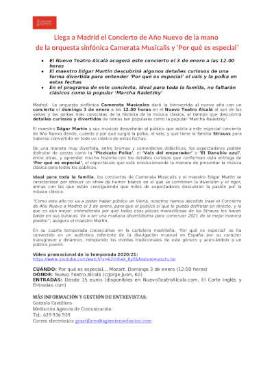 Llega a Madrid el Concierto de Año Nuevo de la mano  de la orquesta sinfónica Camerata Musicalis