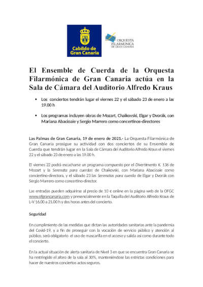 El Ensemble de Cuerda de la Orquesta Filarmónica de Gran Canaria actúa en el Auditorio Alfredo Kraus El Ensemble de Cuerda de la Orquesta Filarmónica de Gran Canaria actúa en el Auditorio Alfredo Kraus