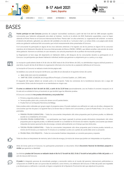 Diputación abre hasta el 18 de febrero de 2021 el plazo de inscripción para el 62º “Premio Jaén” de Piano