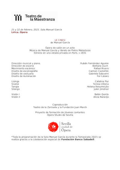 Le Cinesi, la ópera de salón en un solo acto, con dos funciones en el Teatro de la Maestranza de Sevilla