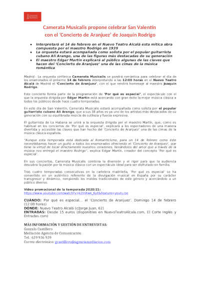 Camerata Musicalis propone celebrar San Valentín con el ‘Concierto de Aranjuez’ de Joaquín Rodrigo