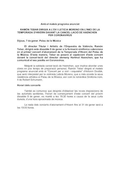Ramón Tebar dirige a la OV y a Leticia Moreno en el inicio de la Temporada de Invierno