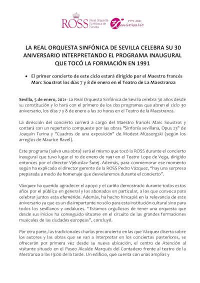La Real Orquesta Sinfónica de Sevilla celebra su 30 Aniversario interpretando su programa inaugural