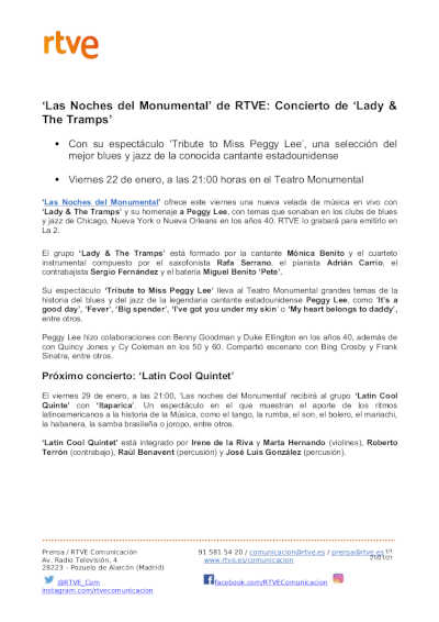 ‘Las Noches del Monumental’ de RTVE: Concierto de ‘Lady & The Tramps’