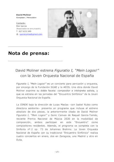 David Moliner estrena Figuratio I, “Mein Logos!” con la Joven Orquesta Nacional de España