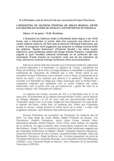 La Orquesta de València propone diálogo musical entre Cuatro Estaciones de Vivaldi y Las Porteñas de Piazzola