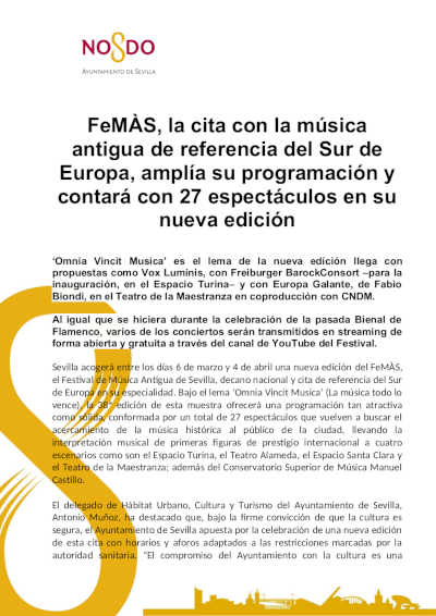 FeMÀS, la cita con la música antigua de referencia del Sur de Europa, amplía su programación