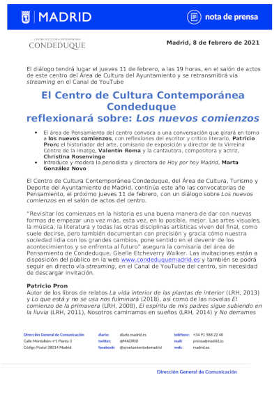 El Centro de Cultura Contemporánea Condeduque reflexionará sobre: Los nuevos comienzos