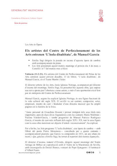 Los artistas del Centre de Perfeccionament de Les Arts estrenan ‘L’isola disabitata’, de Manuel García