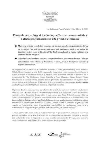 El mes de marzo llega al Auditorio y al Teatro con una variada y nutrida programación con alta presencia femenina