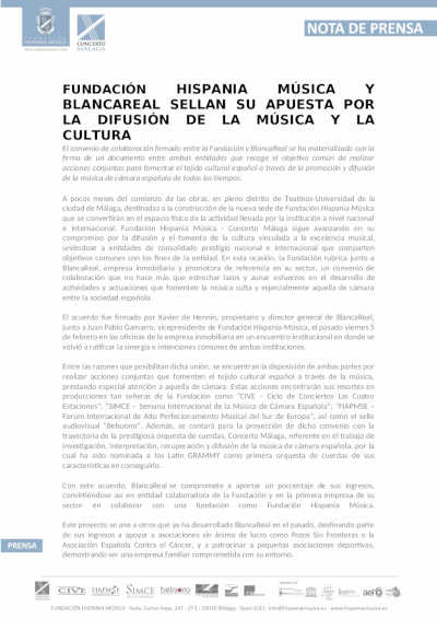 Fundación Hispania Música y BlancaReal sellan su apuesta por la difusión de la música y la cultura