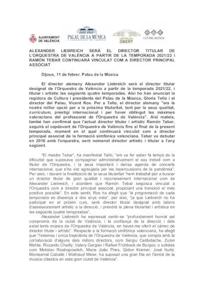 Alexander Liebreich será el director titular de la Orquesta de València a partir de la temporada 2021/2022