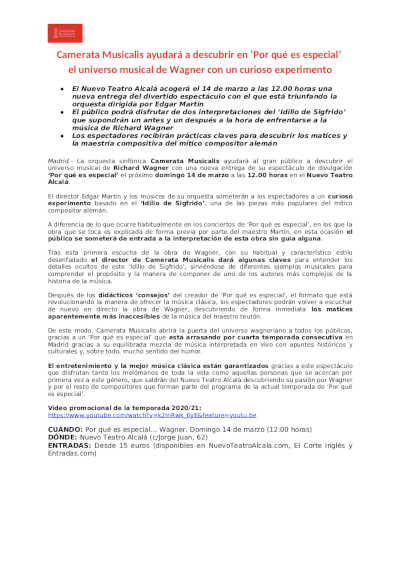 Camerata Musicalis ayudará a descubrir en ‘Por qué es especial’ el universo musical de Wagner