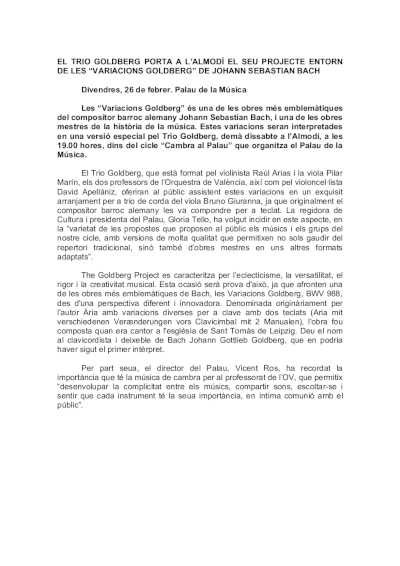 El Trío Goldberg lleva al Amudín su proyecto sobre las «Variaciones Goldberg» de Johann Sebastian Bach