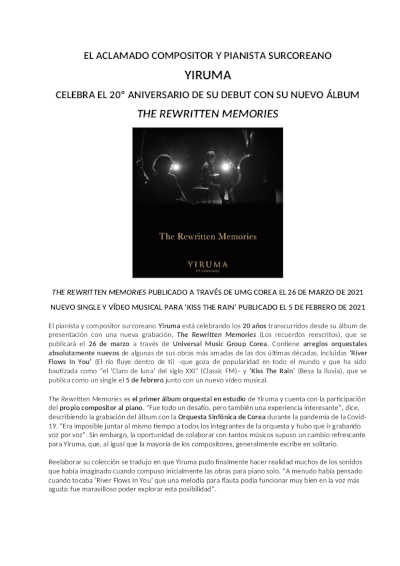 Yiruma, aclamado compositor y pianista coreano, celebra 20º aniversario de su debut con nuevo álbum Yiruma, aclamado compositor y pianista coreano, celebra 20º aniversario de su debut con nuevo álbum