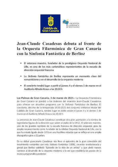 El maestro Jean-Claude Casadesus debuta al frente de la Orquesta Filarmónica de Gran Canaria