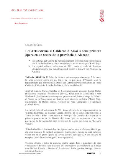 Les Arts estrena en el Calderón de Alcoy su primera ópera en un teatro de la provincia de Alicante