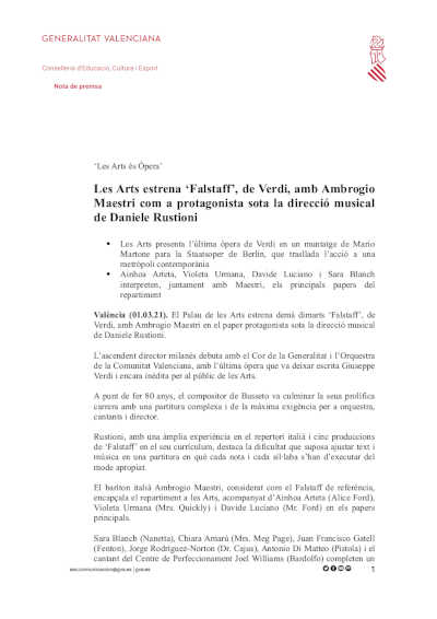 Les Arts estrena ‘Falstaff’, de Verdi, con Ambrogio Maestri como protagonista bajo la dirección musical de Daniele Rustioni
