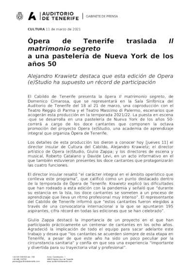 Ópera de Tenerife traslada Il matrimonio segreto a una pastelería de Nueva York de los años 50