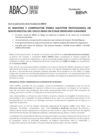 El maestro y compositor Pedro Halffter protagoniza un nuevo recital del ciclo ABAO on Stage