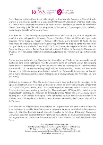 La Real Orquesta Sinfónica de Sevilla nombra al maestro Marc Soustrot nuevo director titular y artístico