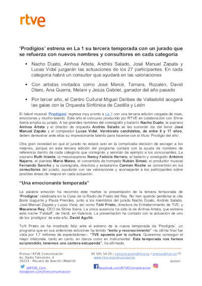 ‘Prodigios’ estrena en La 1 su tercera temporada con un jurado que se refuerza con nuevos nombres y consultores en cada categoría