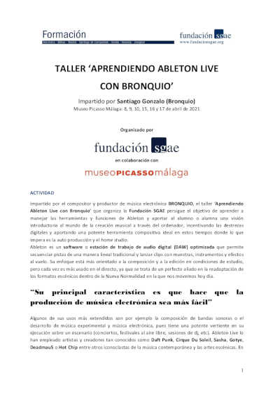 Taller de autoproducción y composición musical en el Museo Picasso de Málaga