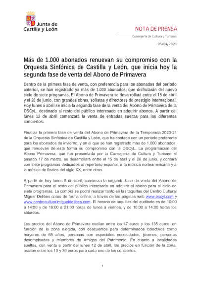 Más de 1.000 abonados renuevan su compromiso con la Orquesta Sinfónica de Castilla y León