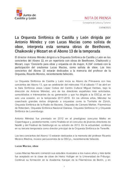 Concierto de Abono 13 dirigido por Antonio Méndez con obras de Beethoven, Chaikovski y Mozart