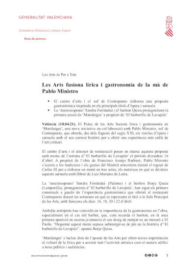Les Arts fusiona lírica y gastronomía de la mano del chef Pablo Ministro con «Maridajes» Les Arts fusiona lírica y gastronomía de la mano del chef Pablo Ministro con «Maridajes»