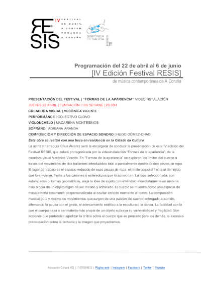 El Festival Resis presenta su IV edición con más de 30 estrenos y artistas de referencia internacional