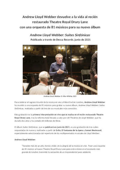 Andrew Lloyd Webber publica ‘Symphonic Suites’ el próximo mes de junio