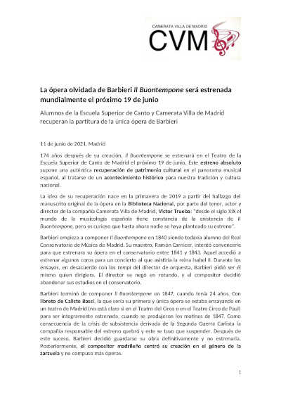 Estreno mundial de Il Buontempone, única ópera de Barbieri
