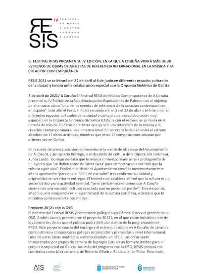 El Festival Resis presenta su IV edición con más de 30 estrenos y artistas de referencia internacional