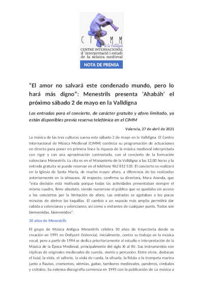 “El amor no salvará este condenado mundo, pero lo hará más digno”: Menestrils presenta ‘Ahabáh’ en la Valldigna