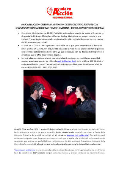 Ayuda en Acción celebra VII edición del concierto «Acordes con Solidaridad» en el Teatro Real
