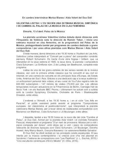 Valentina Lisitsa y la Orquesta de València inician semana musical en clave femenina