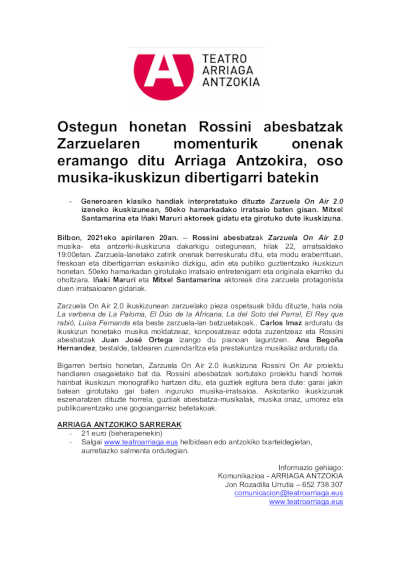 El Coro Rossini lleva los mejores momentos de la Zarzuela al escenario del Teatro Arriaga