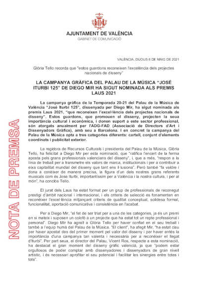 La campaña gráfica del Palau de la Música «José Iturbi 125» de Diego Mir, nominada a los Premios Laus 2021
